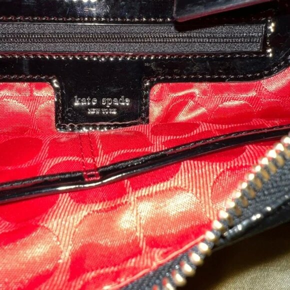 KATE SPADE Pebbled Leather & Patent Shoulder Baguette Bag, Black, Gold hardware - Picture 10 of 15
